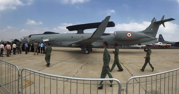 DRDO AEW&C, on Embraer ERJ 145 platform, at Aero India 2017. (Livefist/Twitter)
